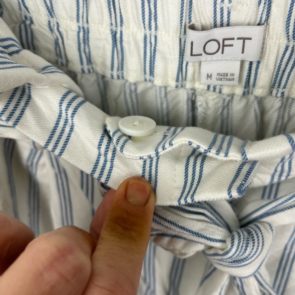 LOFT White Blue Striped Paperbag Shorts High Waist Medium - Picture 10 of 11
